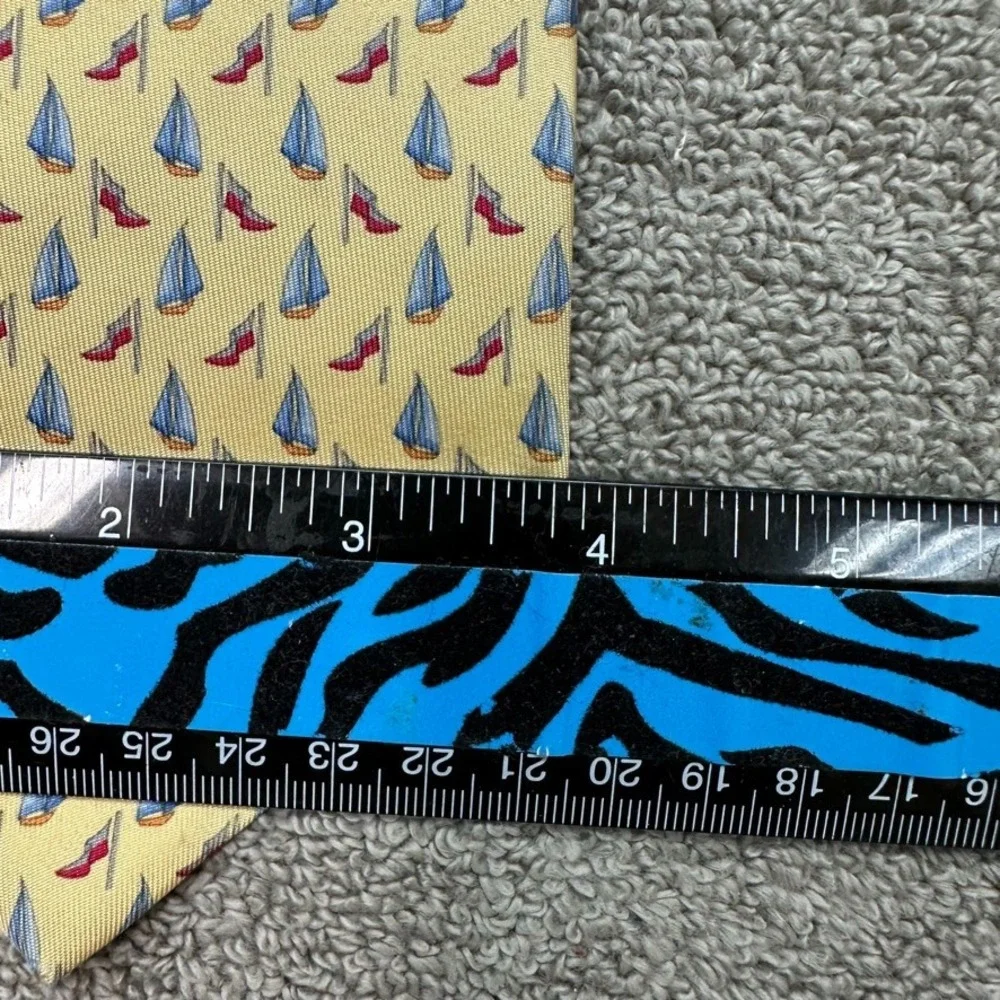 Salvatore Ferragamo Yellow Silk Tie Sailboat High Heel Shoe Novelty Print Italy